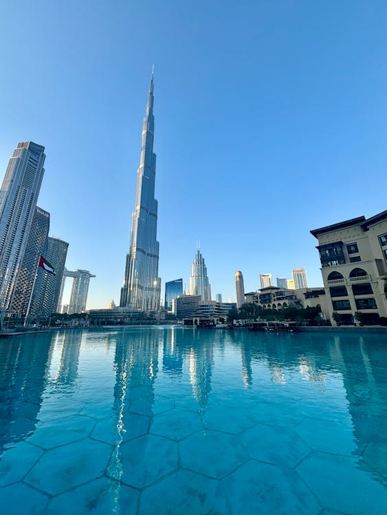 Creative angle for capturing Dubai landmarks using reflections.