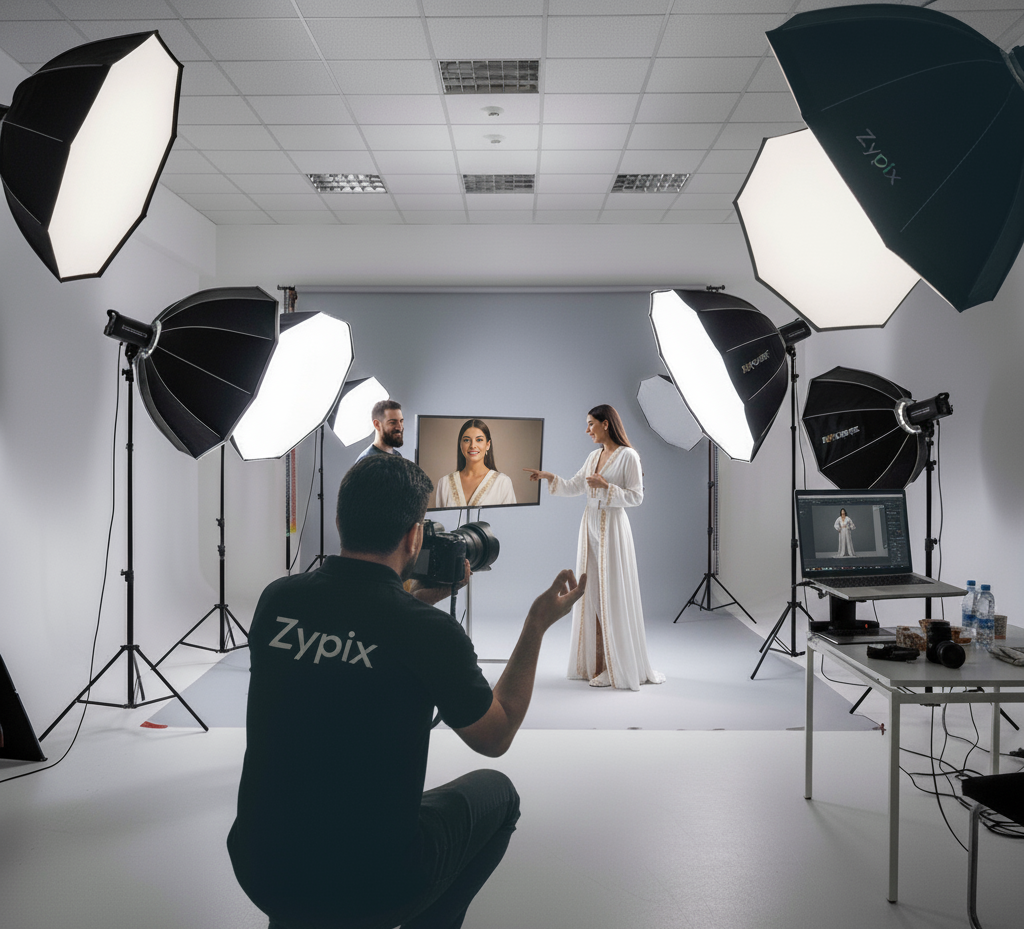 Our finished Dubai photography studio in action during a client session.
