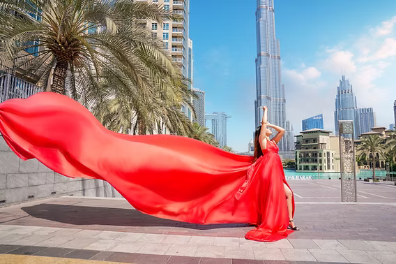  Flying Dress Photoshoot with Burj Khalifa View | Iconic Dubai Experience | Zypix Photography